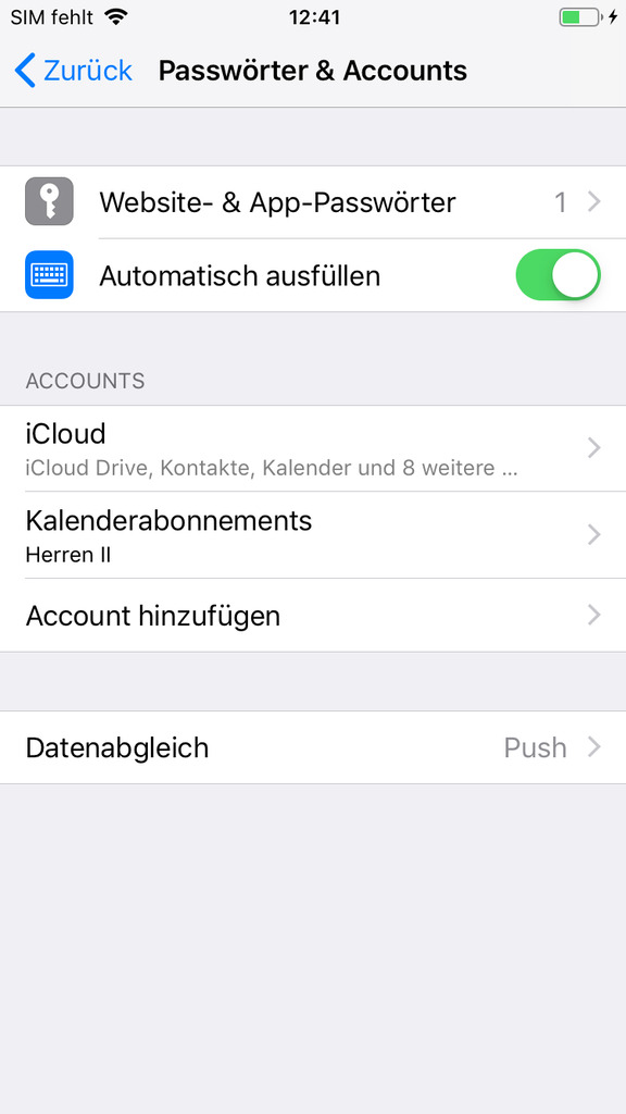 Password and Accounts iPhone