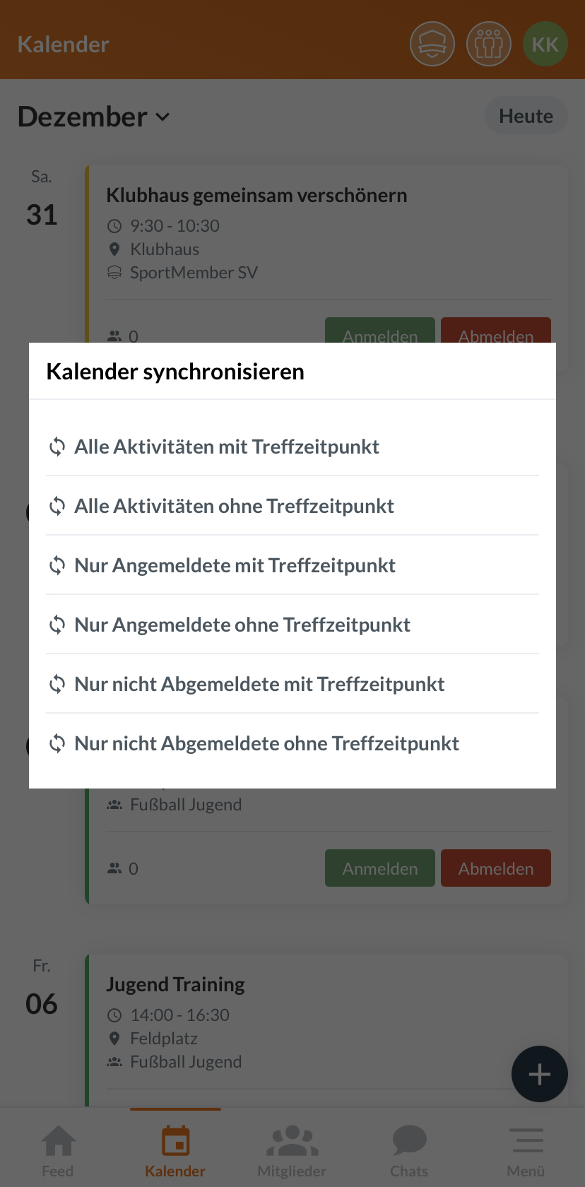 Kalender synchronisieren SportMember